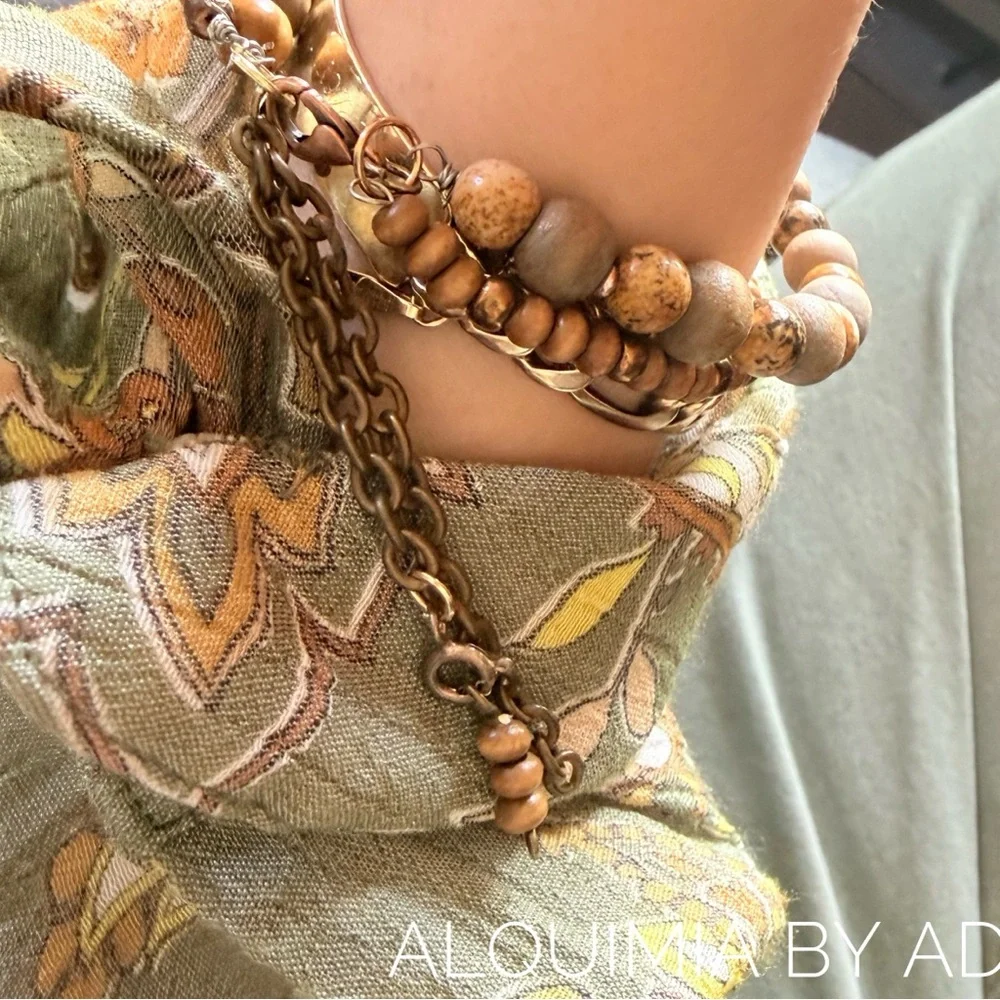 Double-Strand Bracelet – Bronze, Jasper & Wood • Garden Oracle Series
